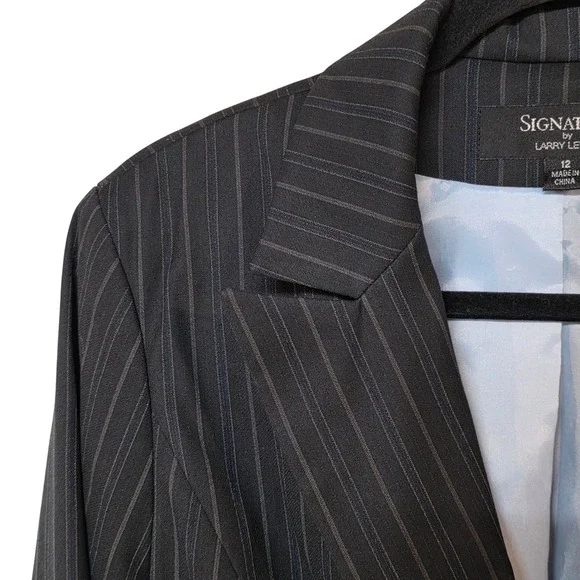 Vintage Y2K Signature by Larry Levine Grey Blue Pinstripe 3 Piece Suit Womens 12 - Picture 3 of 16